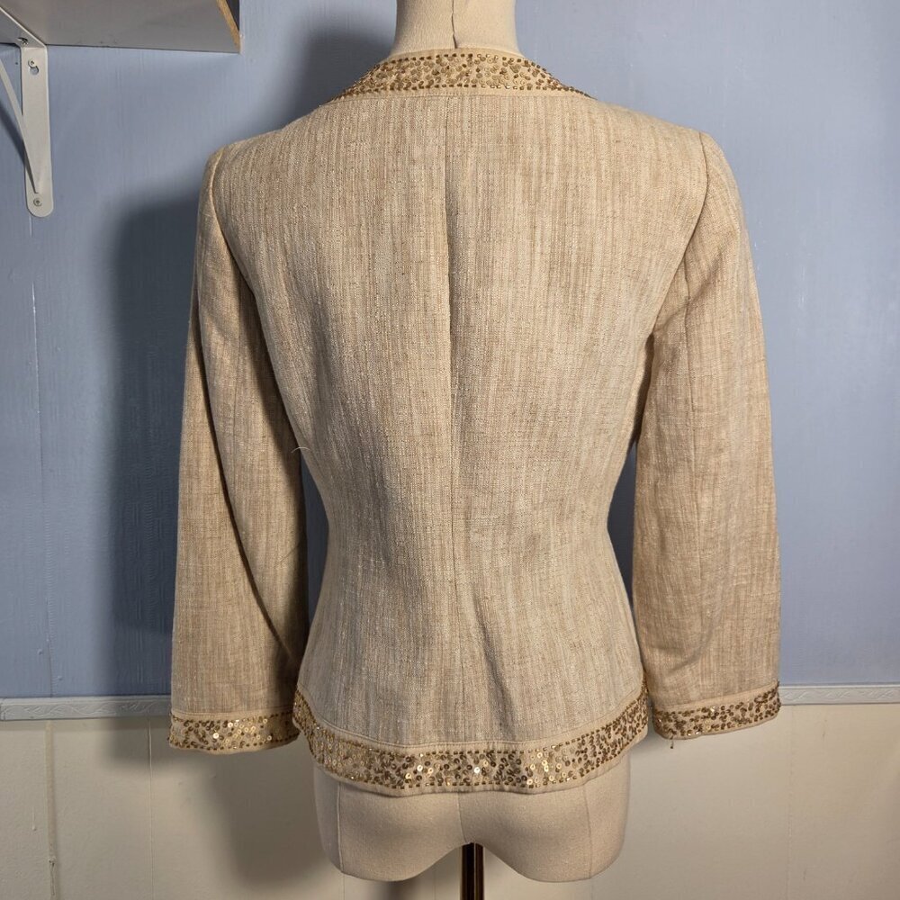 Ann Taylor Size 0 Cotton / Linen Blend Sequin Beaded Lightweight Dressy Jacket - Picture 8 of 12